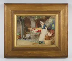Robert Walker Macbeth, A flower stall in Normandy, watercolour