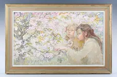 Irene Welburn, Dove in a cherry tree, oil on board