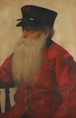 R.E. Ferry, Three Quarter Length Portrait of a Chelsea Pensioner, 1888, oil on canvas
