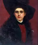 John Henry Sylvester, Half Length Portrait of a Lady wearing a Wide-brimmed Hat, possibly the artist’s daughter, oil on canvas
