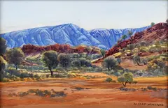 Albert Namatjira, Australian Landscape with Trees and Mountains, early/mid-20th century watercolour