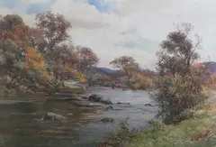 River Landscape by Paul Jacob Naftel, 1888, watercolour, sold Sep 2024