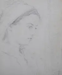 Frederic Shields, Portrait of a Lady (possibly a study for ‘Mercy fainting at the Gates’), pencil