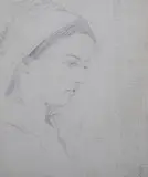 Frederic Shields, Portrait of a Lady (possibly a study for ‘Mercy fainting at the Gates’), pencil