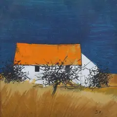 David Humphreys, Landscape with Cottage, oil on board