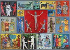 Gerard Dillon, High Cross Panel, mixed media with oil
