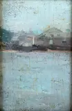 Paul Maitland, Barges, Battersea Riverside, oil on board