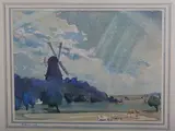 Claughton Pellew-Harvey, Landscape with Windmill, 1913, watercolour with pen and ink