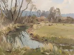 Near Wylye, Wilts by Edward Wesson, oil on board, sold Sep 2024