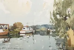 Edward Wesson, Birdham Pool, watercolour