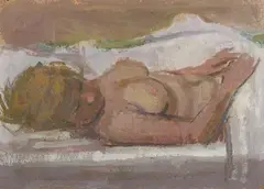 Gerald Rose, Female Nude lying under Sheets, oil on board