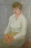 Gerald Rose, Three Quarter Length Portrait of a Seated Female wearing a White Blouse and Yellow Skirt