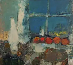 Tomatoes and Crab by a Window by Lilian Strang Neilson, oil on board, sold Sep 2024