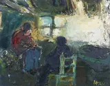Lilian Strang Neilson, Two Figures seated on Chairs in an Interior Setting, oil on board