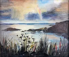 Catterline Bay by Annette Jean Stephen, watercolour with gouache, sold Sep 2024