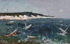 Frank Danton Adams, Coastal Landscape with Boats, oil on canvas