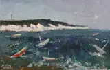 Frank Danton Adams, Coastal Landscape with Boats, oil on canvas