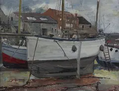 George Manchester, Boats, St Helier, Jersey, oil on canvas