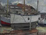 George Manchester, Boats, St Helier, Jersey, oil on canvas