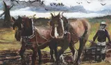 George Manchester, Ploughing, oil on board
