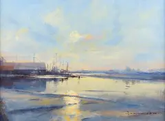 Faversham Creek by Benjamin Mowll, late 20th/early 21st century oil on board, sold Sep 2024