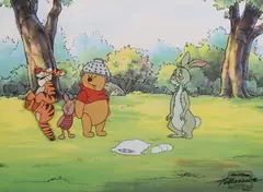 Walt Disney Studios, Winnie the Pooh, gouache on celluloid with printed background
