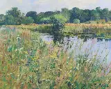 Charles Neal, River Wey near Godalming, oil on board