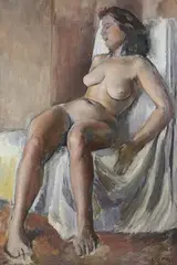 Colin Moss, Seated Female Nude, oil on board