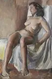 Colin Moss, Seated Female Nude, oil on board