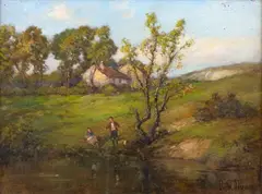 John Clayton Adams, Young Anglers, oil on canvas