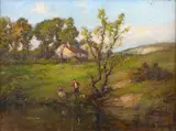 John Clayton Adams, Young Anglers, oil on canvas