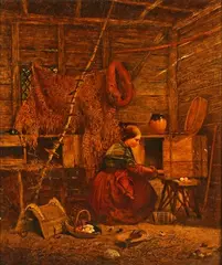 John Henry Dell, Collecting the Eggs, oil on board