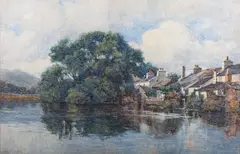 W. H. Wilkinson, View of a Lake with Houses, watercolour