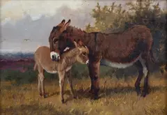 Arthur Batt, Two Donkeys in a Landscape, oil on canvas