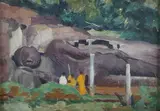 Charles Freegrove Winzer, Gal Vihare at Polonnaruwa, Ceylon’ (Gal Viharaya, Uttararama, Sri Lanka), oil on canvas-board