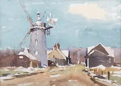 Landscape with Windmill by John Yardley, watercolour, sold Jun 2024