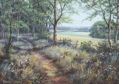 Terence Grundy, County Path with Wildflowers, late 20th/early 21st century watercolour with gouache