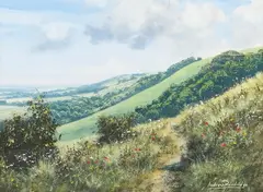 Andrew Dandridge, Along the Downs, watercolour with gouache