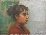 Gerald Rose, Half Length Portrait of a Lady wearing a Red Jacket and Green Earrings