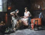 Giuseppe Magni, Interior Scene with two Women and a Baby