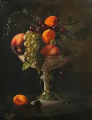 Still Life with Peaches, Grapes and Cherries on a Tazza by Georges Annen, oil on canvas, sold Feb 2024