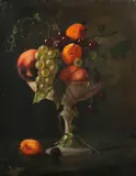 Georges Annen, Still Life with Peaches, Grapes and Cherries on a Tazza, oil on canvas