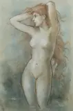 William Lindsay Windus, Pre Raphaelite’ (Female Nude), pastel with coloured chalks