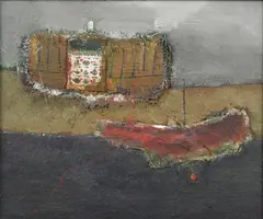 Anne Batty, Flying moments, oil with collage on board