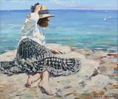 Paul S. Gribble, A Young Lady on a Rocky Coast, oil on canvas
