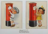 Donald McGill, I was going to send a letter, but I think a postcard’s better…, two 20th century watercolours with gouache on card