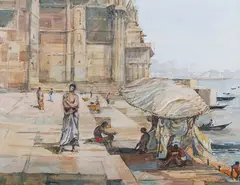 John Drummond, The River Ganges at Varanasi, India, watercolour