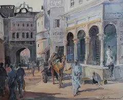 John Drummond, Street Scene with Camel pulling a Cart, India, watercolour