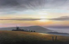 Michael Morris, Jack and Jill Windmills, Clayton, Sussex, late 20th/early 21st century oil on canvas