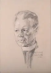 Stephen Ward, Portrait of a Gentleman in Clerical Dress, charcoal with chalk